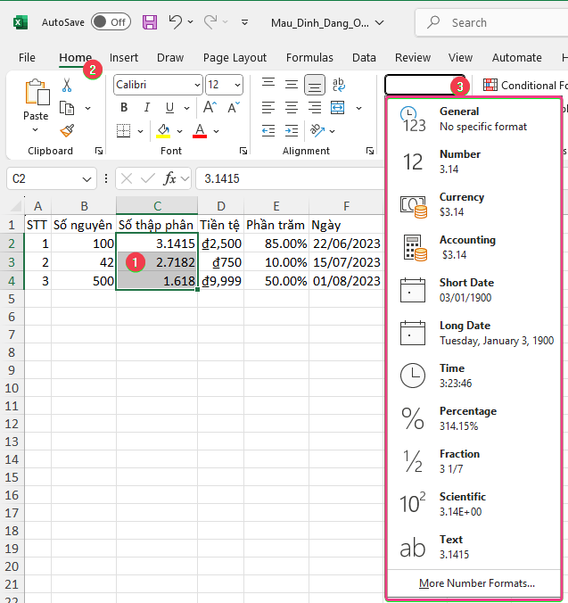 Định dạng ô trong Excel