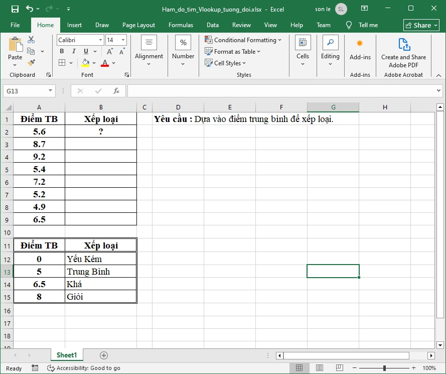 Sử dụng hàm VLOOKUP dò tìm tương đối trong Excel