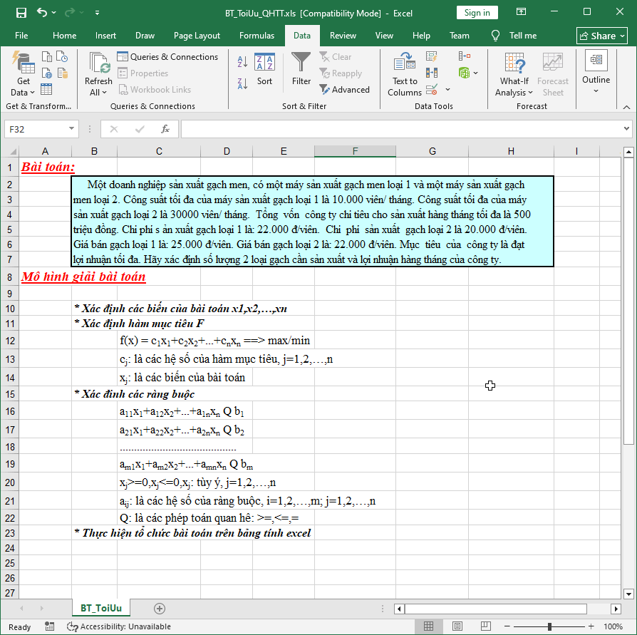 Tối ưu hóa kinh doanh với bài toán Quy hoạch tuyến tính trong Excel
