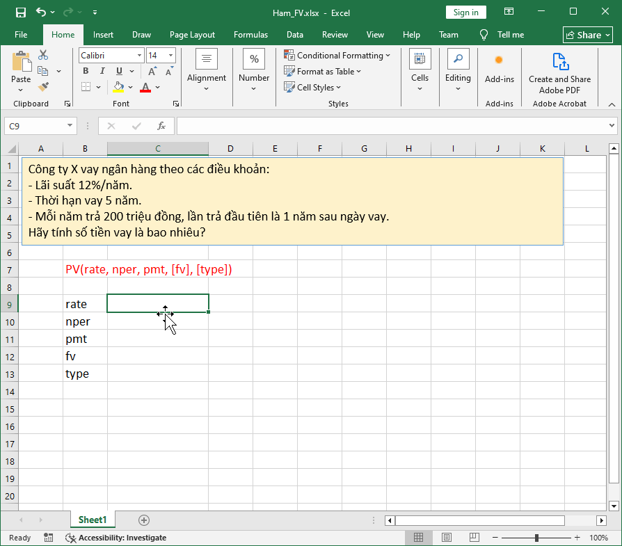 Sử dụng hàm PV trong Excel để tính giá trị hiện tại của một khoản tiền