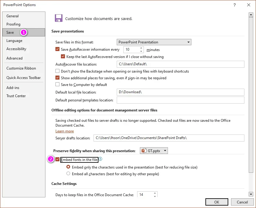 Nhúng font kèm theo bài thuyết trình trong PowerPoint