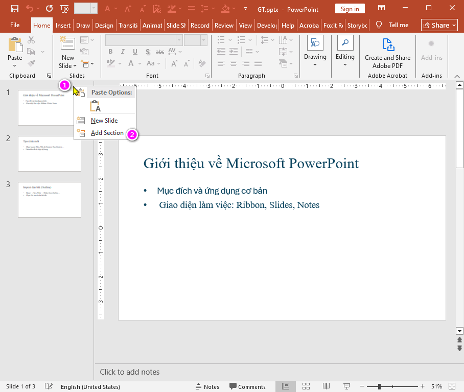 Nhóm các slide vào Section trong PowerPoint