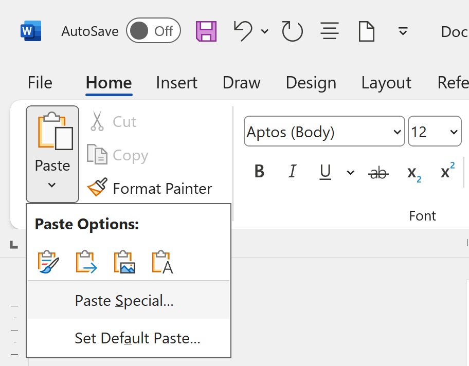 Paste Special (Dán đặc biệt) trong Word