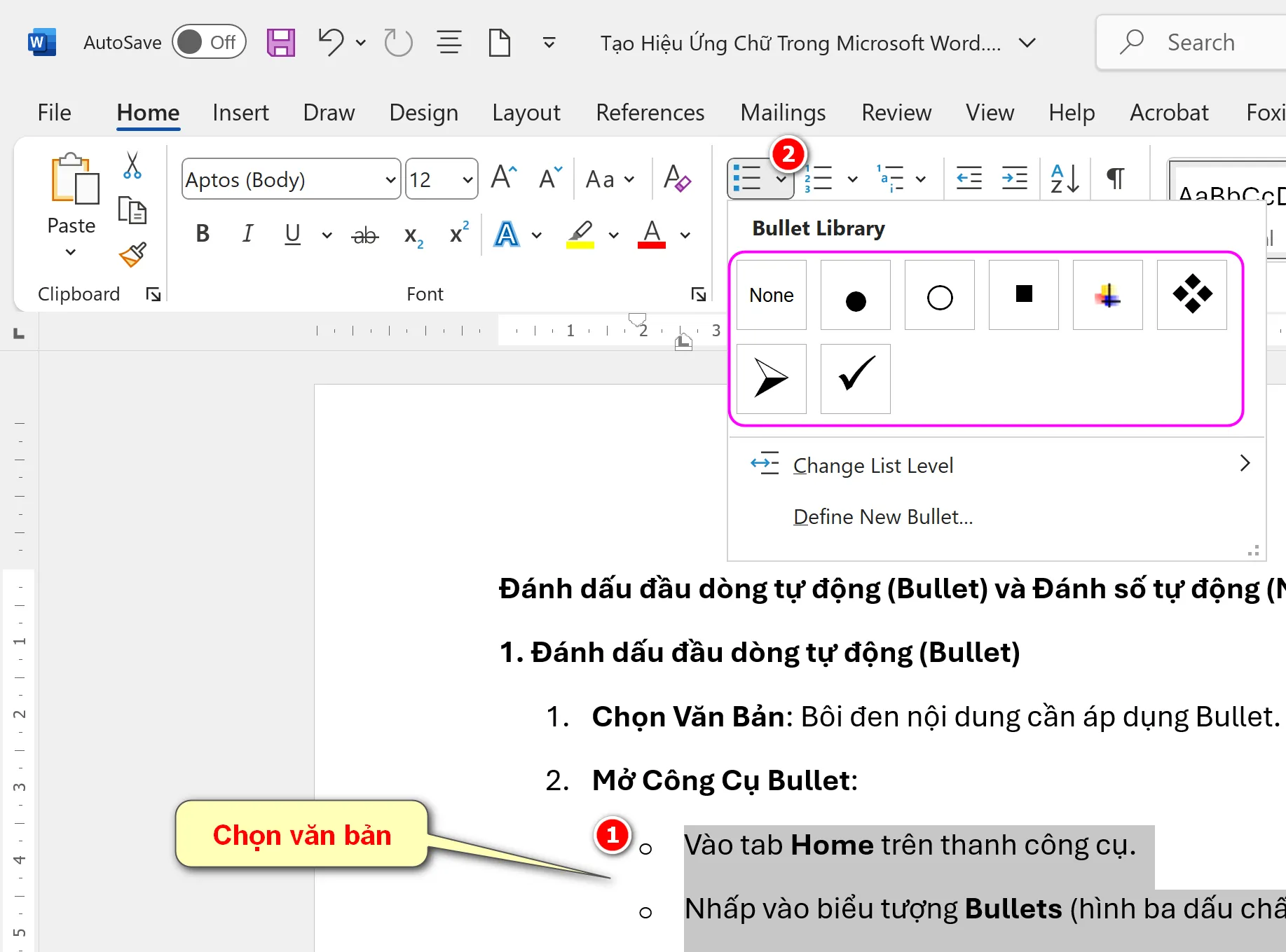 Định dạng văn bản - Đánh dấu tự động, Đánh số tự động