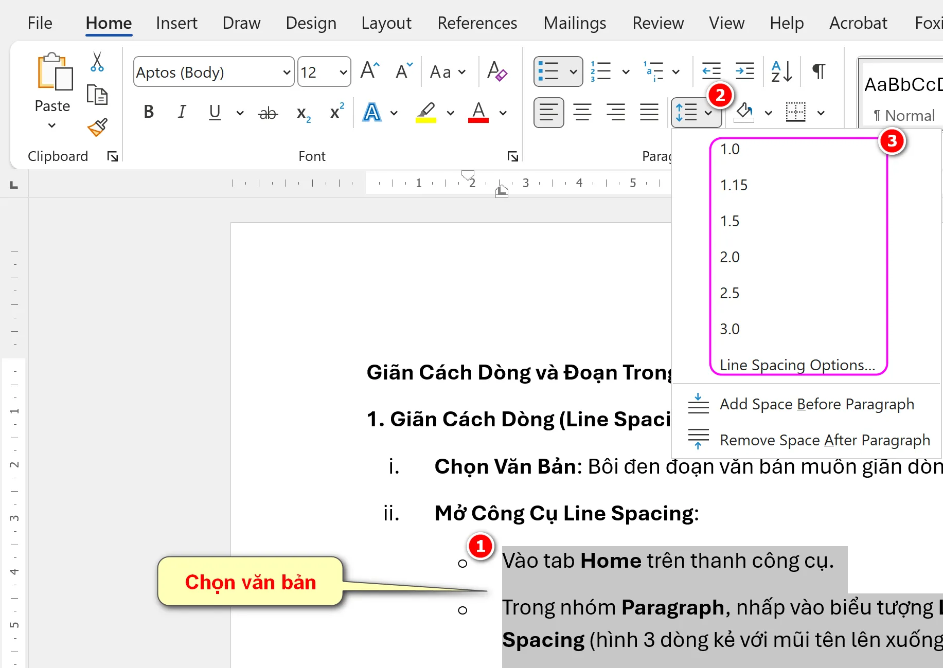 Định dạng văn bản - Giãn Cách Dòng, Giản Cách Đoạn Trong Word