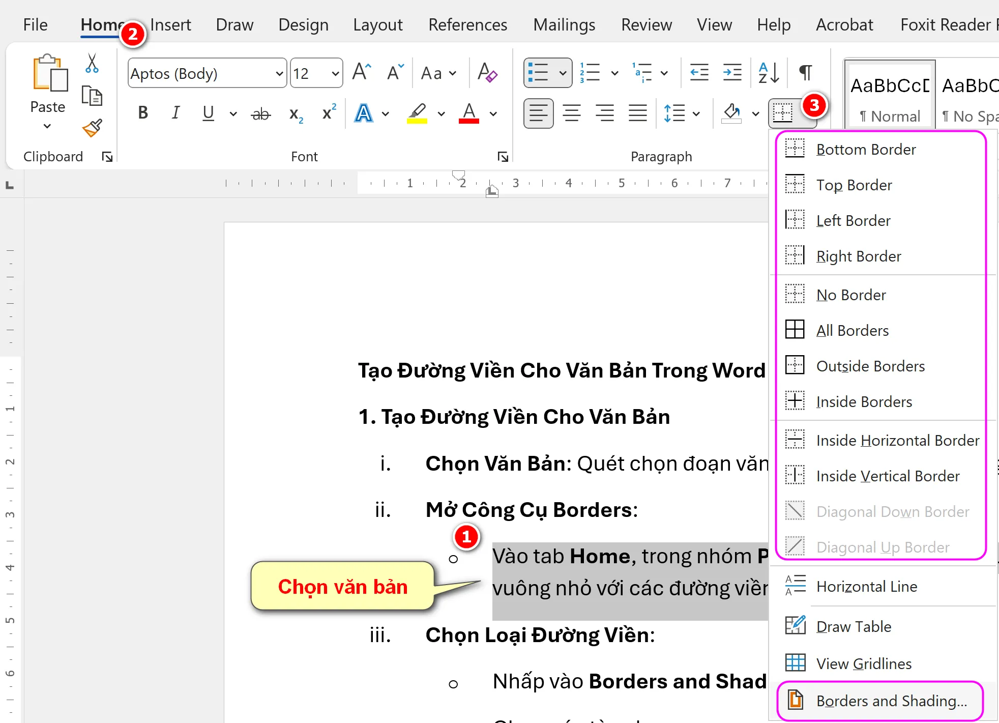 Định dạng văn bản - Tạo Viền Cho Văn Bản Trong Word